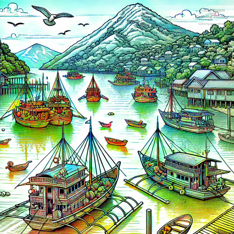 17. マラカル港の漁船風景