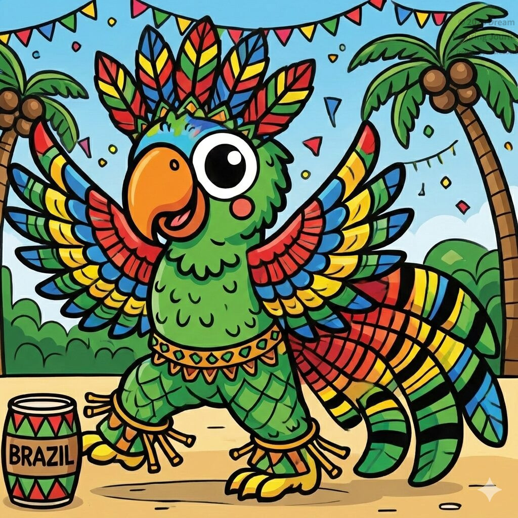 12. ブラジル：リオのカーニバルで踊るオウム