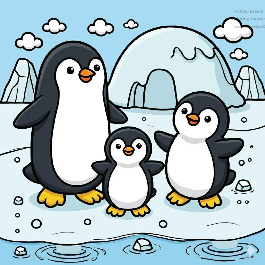 13. 南極：氷山とペンギンの親子