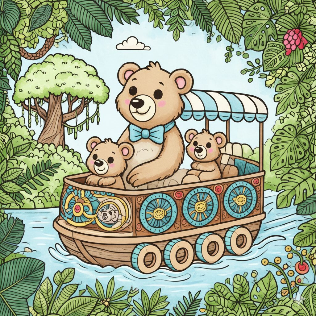 2. ジャングルクルーズに乗るクマの親子