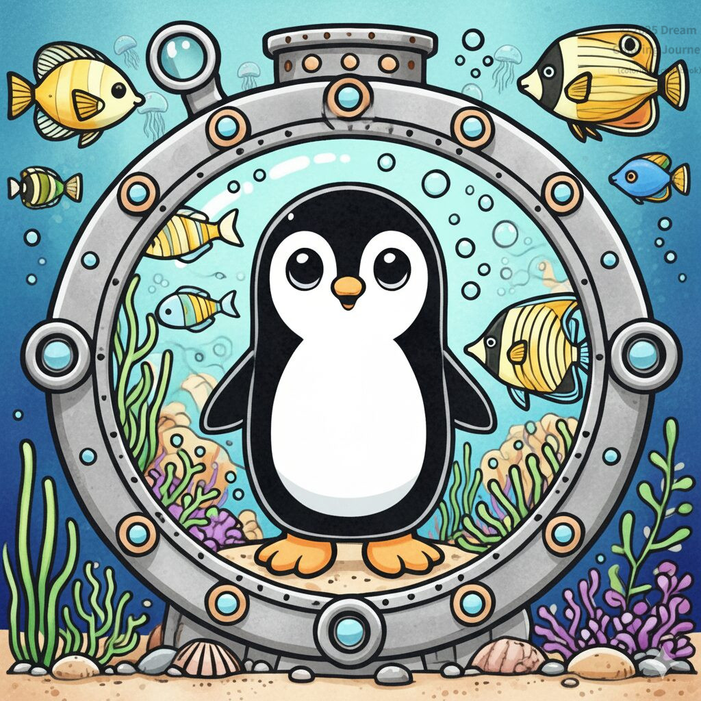 20. 潜水艦ツアー（窓から魚を見る）のペンギン