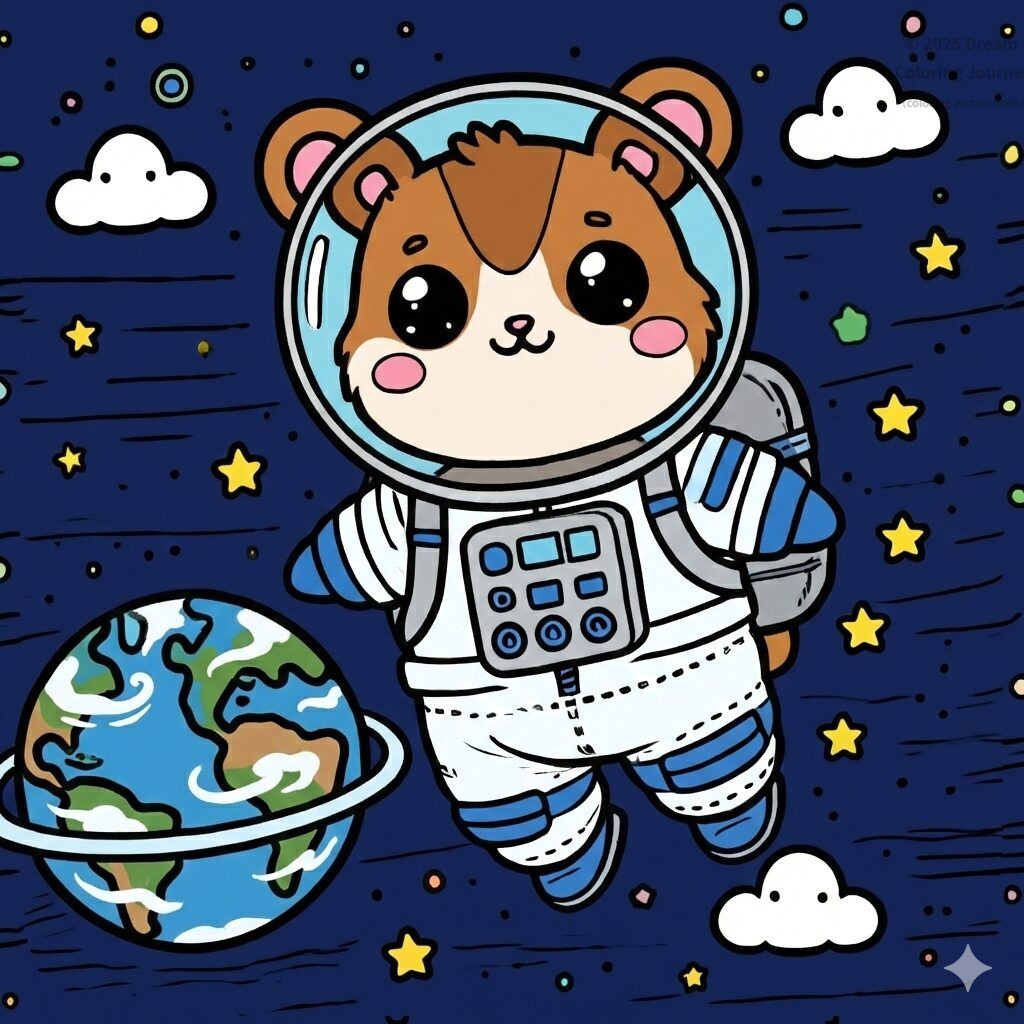 24. 宇宙：地球をながめる宇宙飛行士のハムスター