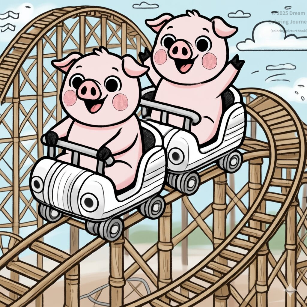 3. ジェットコースターに乗る子ブタの兄弟