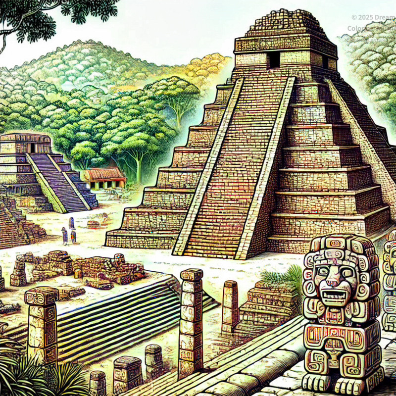 1. コパン遺跡のマヤ神殿と石碑