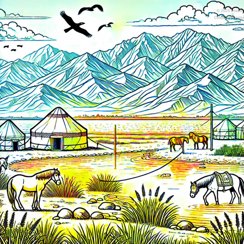 4. イシク・クル湖の湖岸と山
