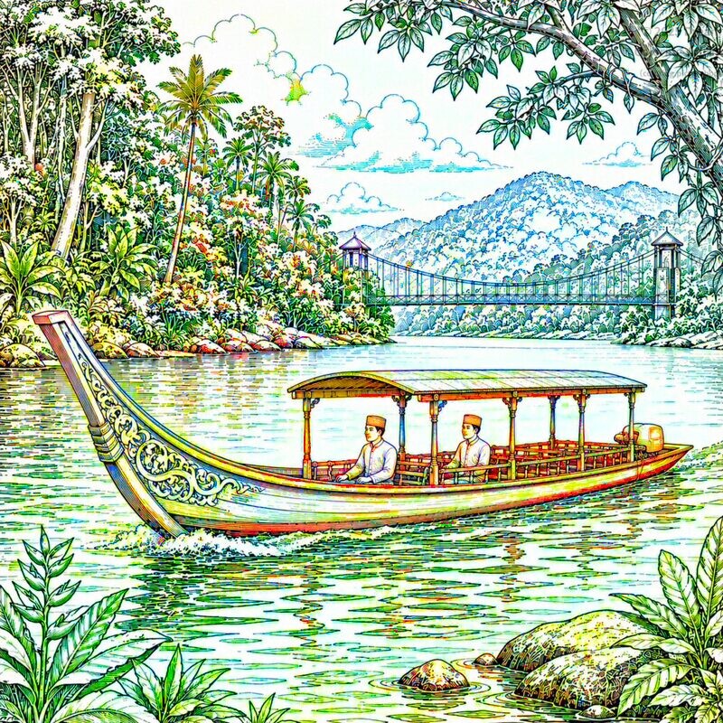 6. テンブロン川のロングボート風景