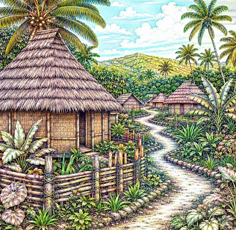 12. バヌアツの伝統的な村の風景