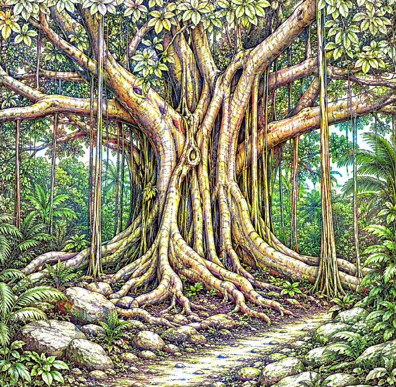 13. ガジュマルの木がある風景