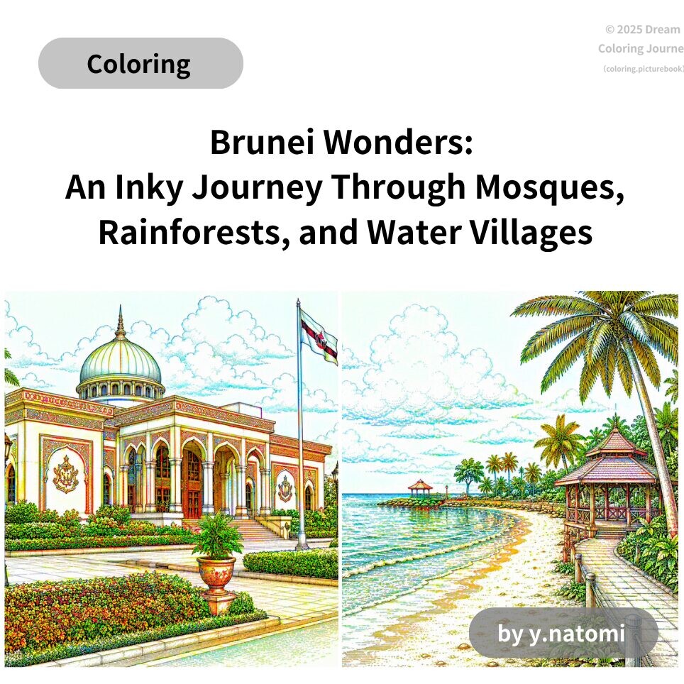 ブルネイ・ワンダーズ：モスク、熱帯雨林、水上集落をめぐるインキー塗り絵の旅